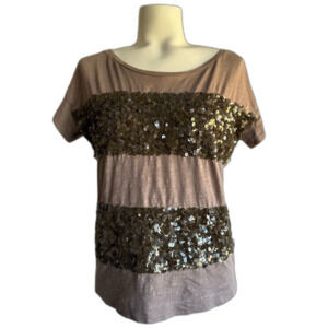 Ann Taylor LOFT Brown Sequined Blouse XS